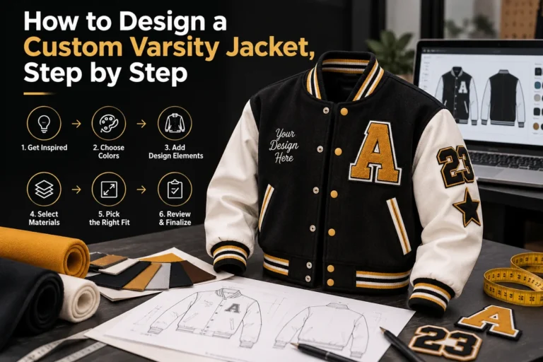 Black wool and cream leather custom letterman jacket
